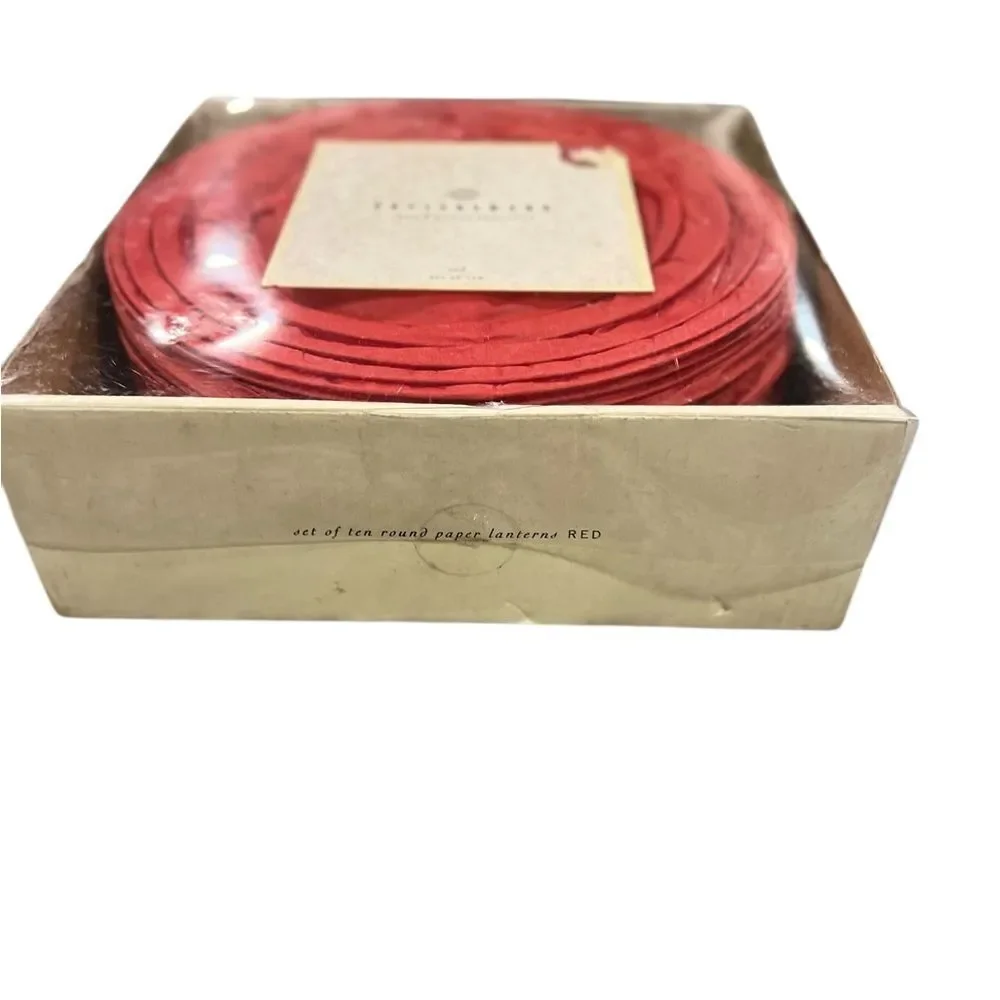 Pottery Barn Red Round Paper Lanterns – Set of 10 – New in Box Vintage Decor